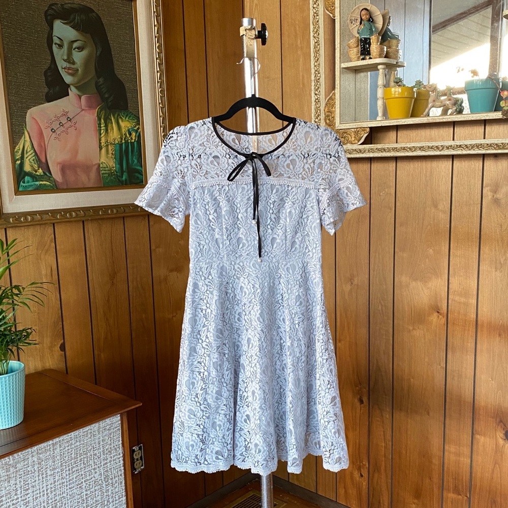Silver Fit-and-Flare Lace Cocktail Dress